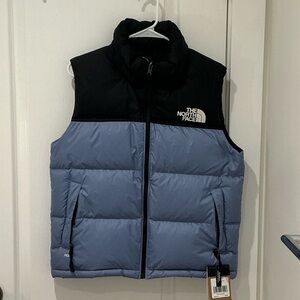 The North Face Black and Light Blue Puffer Vest